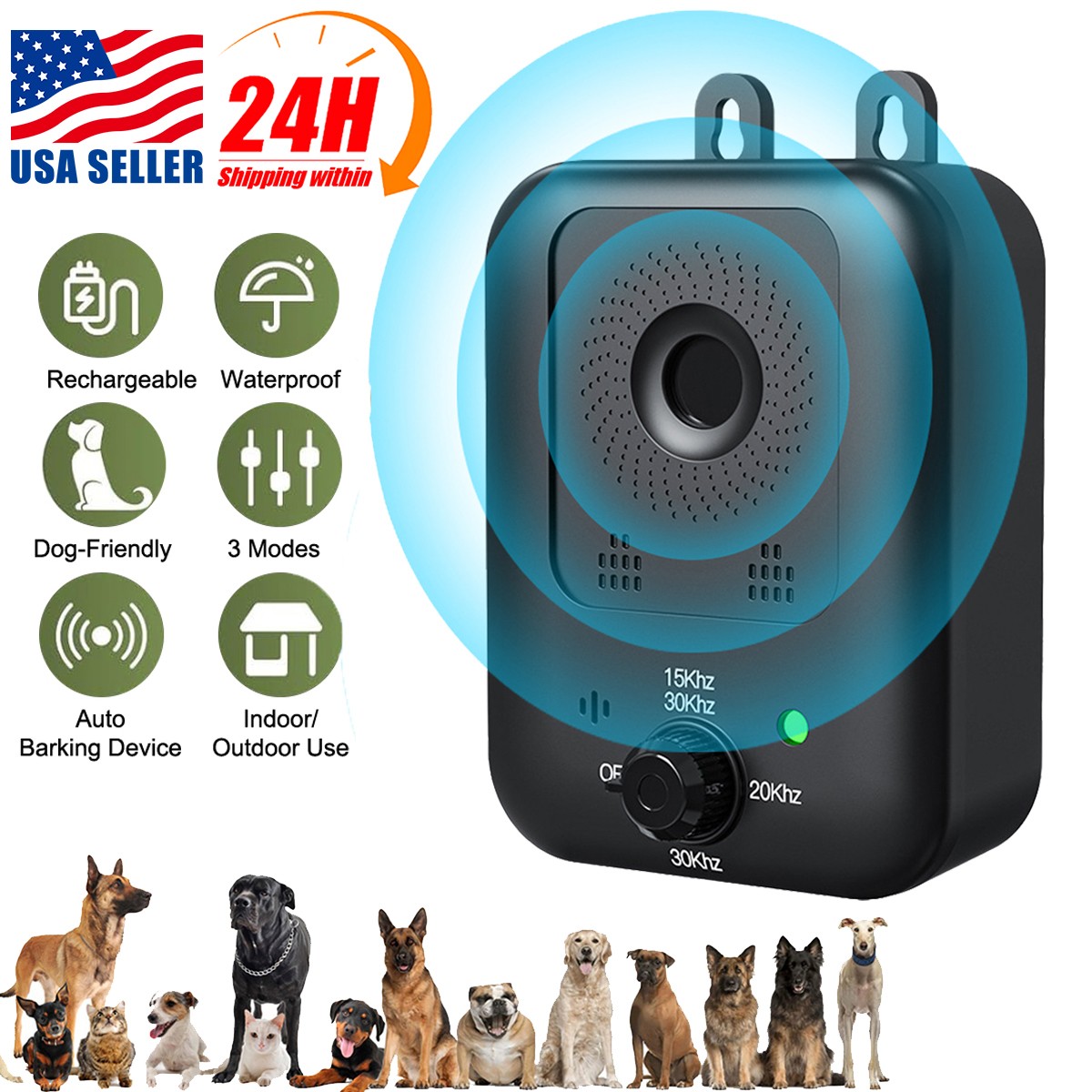 Ultrasonic Dog Bark Deterrent Devices Anti Barking Control Training Rechargeable