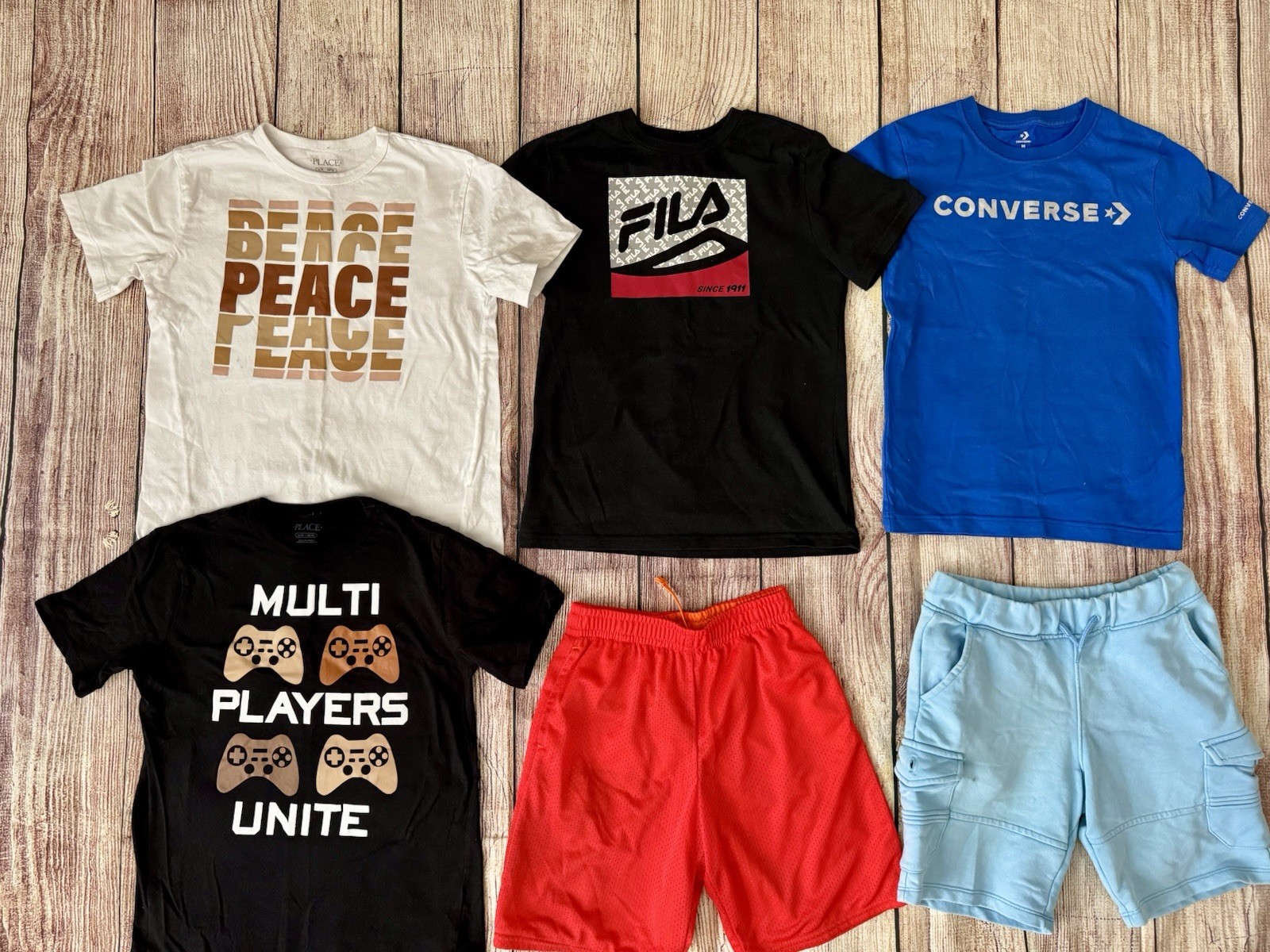 Boys Clothing Lot Size 10-12 4 T-Shirts 2 Shorts Fila Converse Graphic Tops