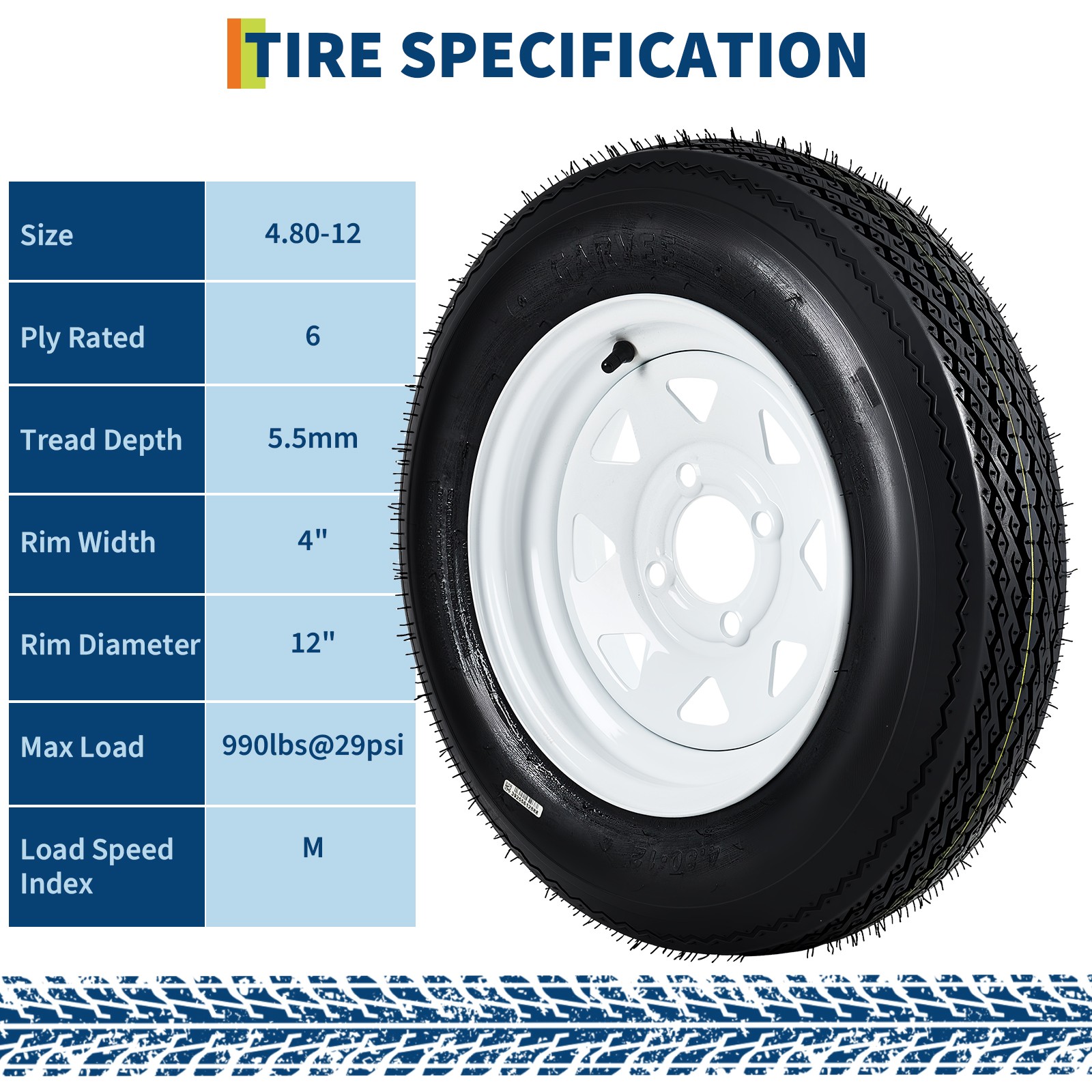 2 Pack 480-12 4.80x12 4.80-12 4.8-12 Trailer Tires with 12'' Rims, 4 Lug on 4"