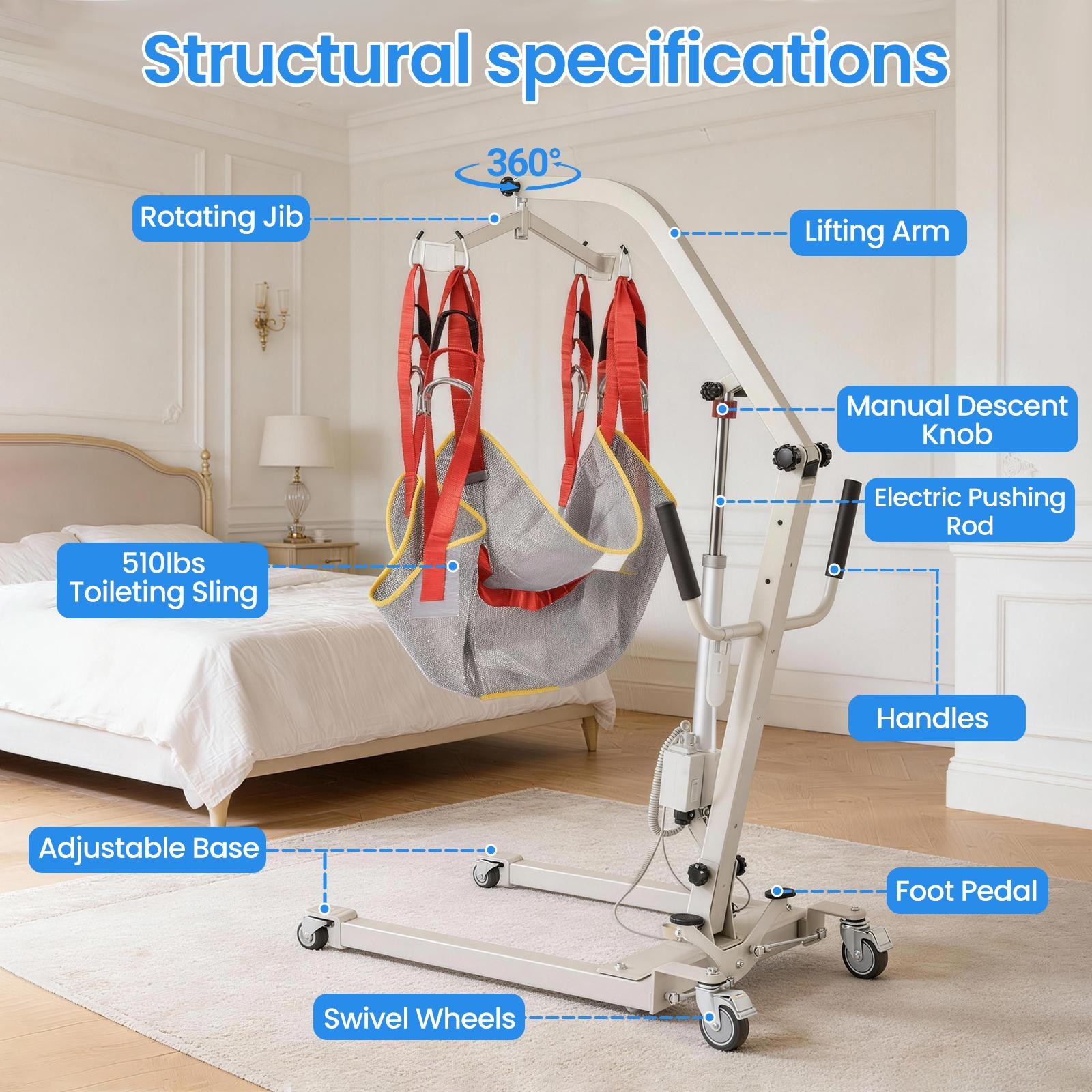 Upgrade Electric Patient Lift Electric Patient Transfer Lift For Home Use 510LBS