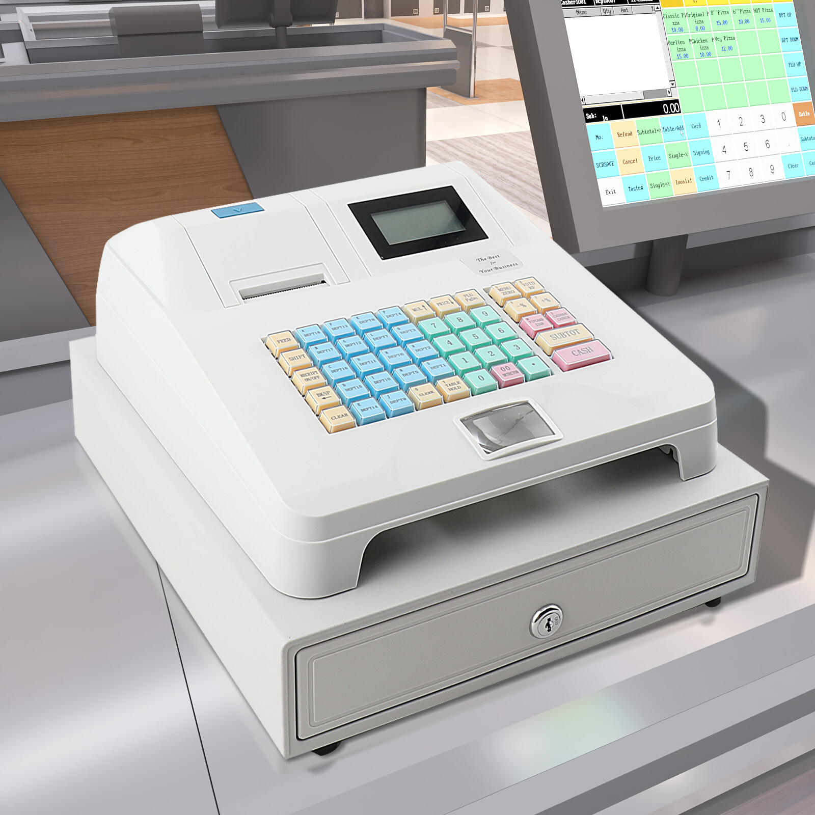 8 Digital LED Electronic Cash Register 48 Keys with Thermal Printer for Retail