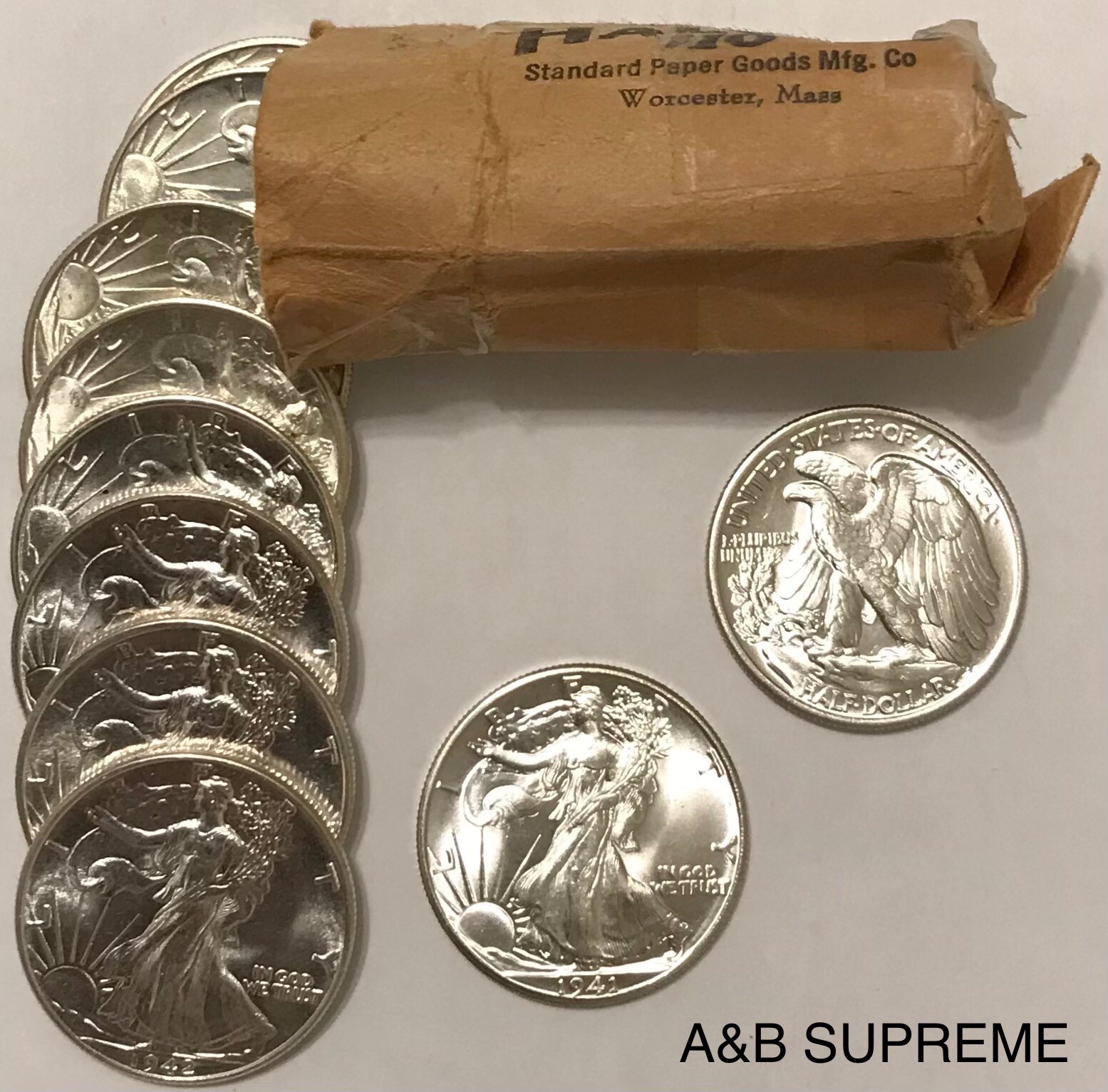 ONE (1) WALKING LIBERTY HALF DOLLAR FROM OBW ROLL CHOICE-GEM BU UNC 90% SILVER