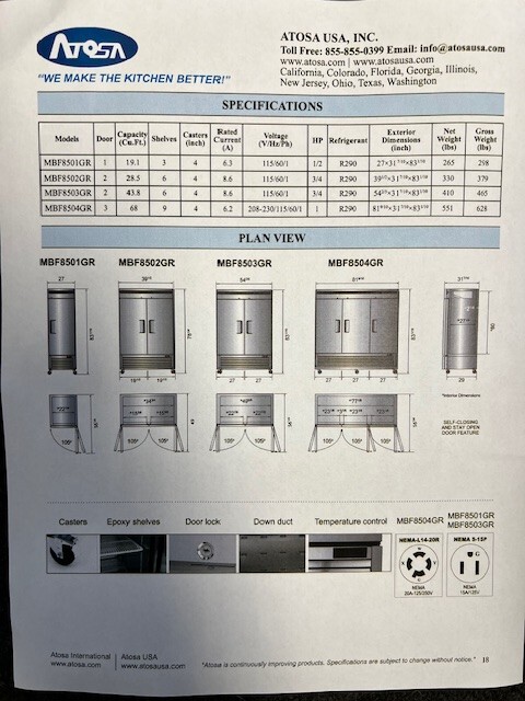 Atosa MBF8503GR, Bottom Mount 2-Door FREEZER