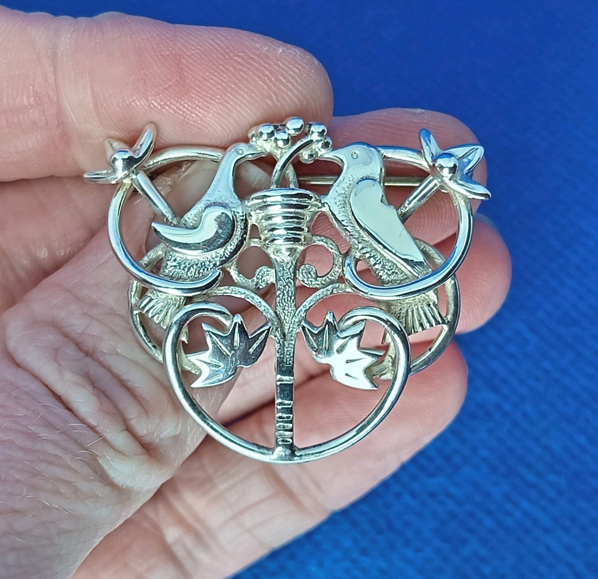 Ola Gorie Scottish Sterling Silver Tree Of Life With Two Love Birds Brooch OMG