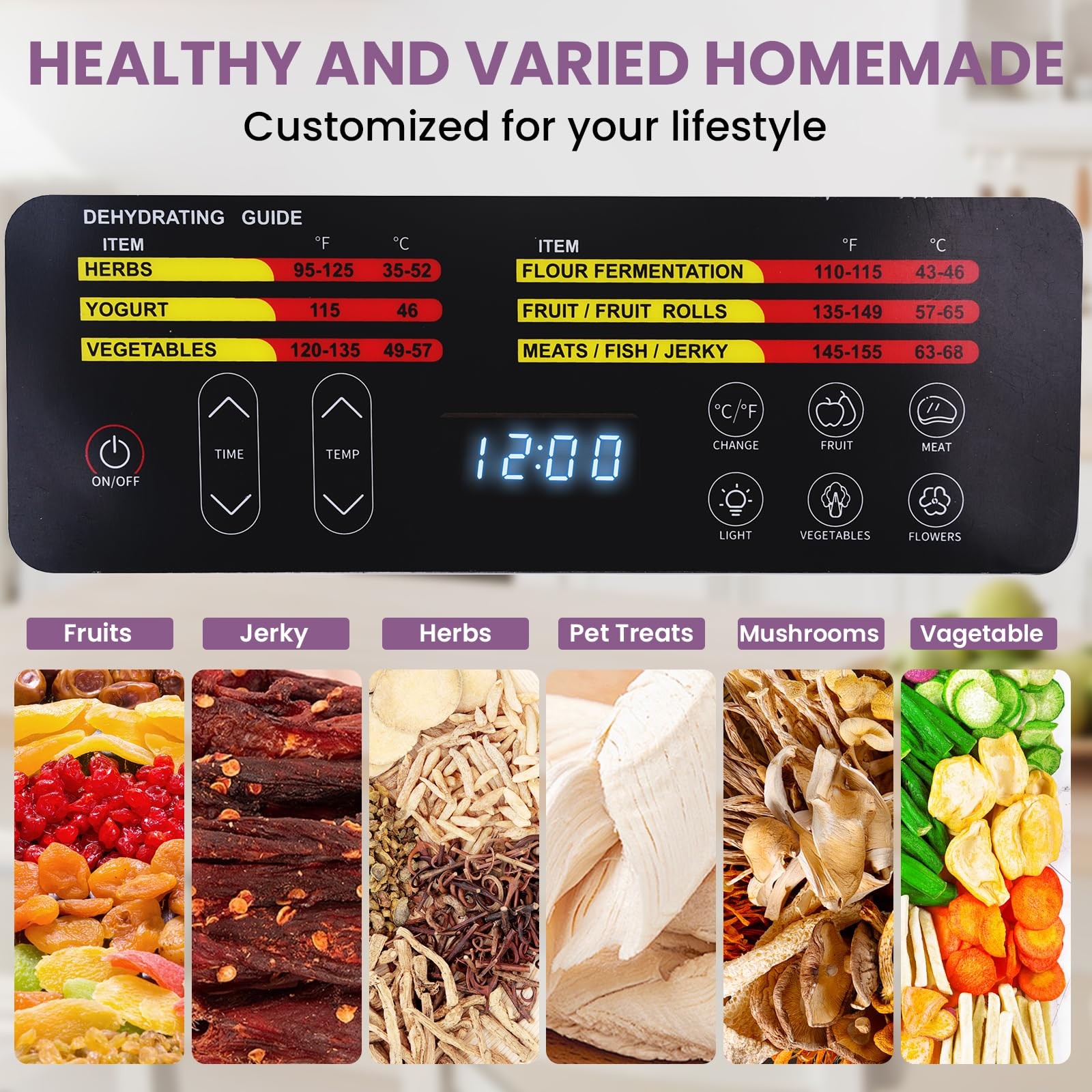 Food Dehydrator for Jerky, 9 Stainless Steel Large Trays, 800W Fruit Dehydrat...