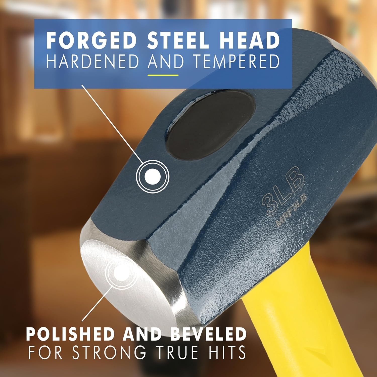 Durable 3lb Forged Steel Drilling Hammer - Professional Grade with Comfort Grip