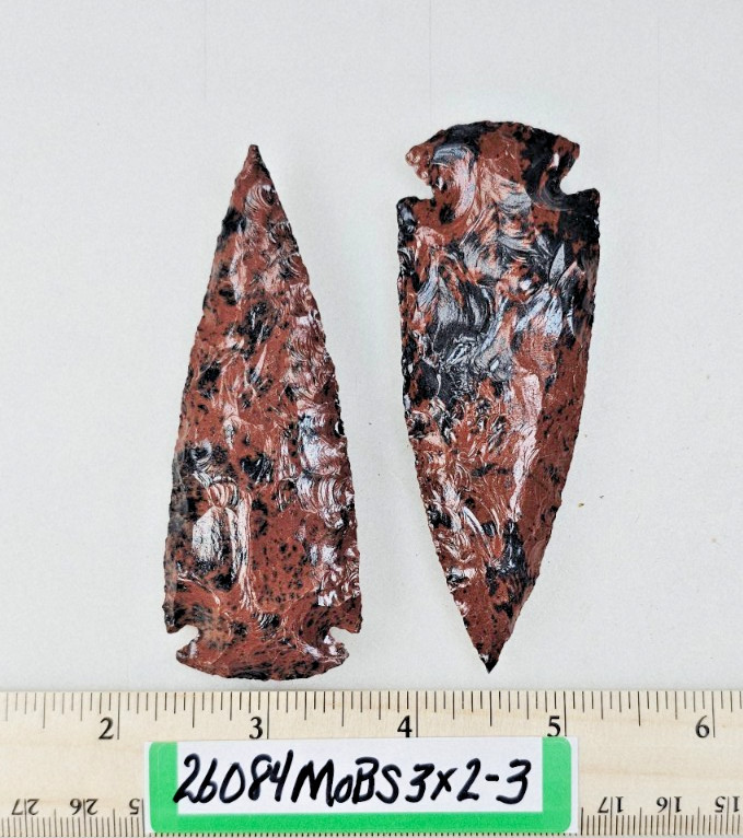 Pair of  3" Mahogany Obsidian Spearheads - Knife - Ceremonial - Hand Knapped