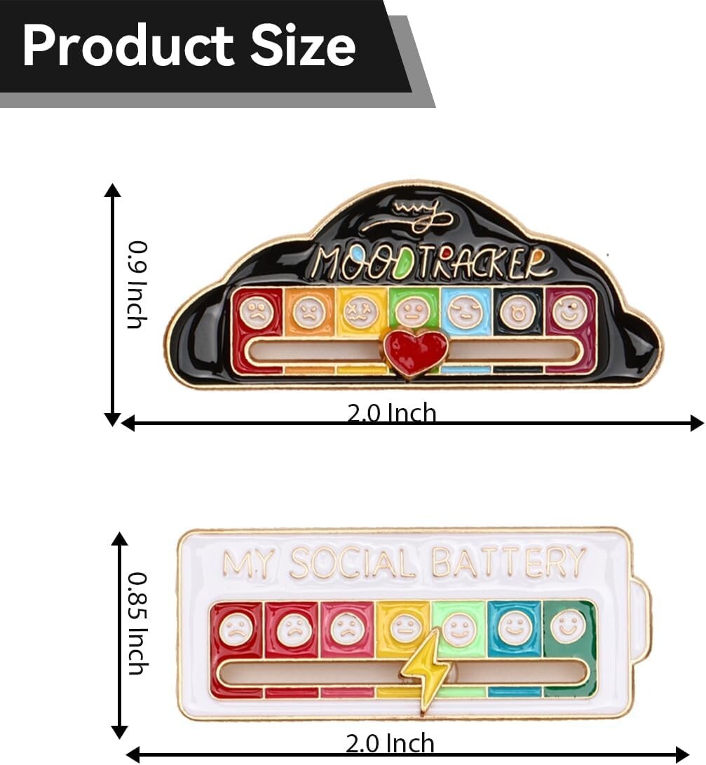 4Pcs My Social Battery Mood Brooch Pin Enamel Lapel Pins for Backpack Collar Hat