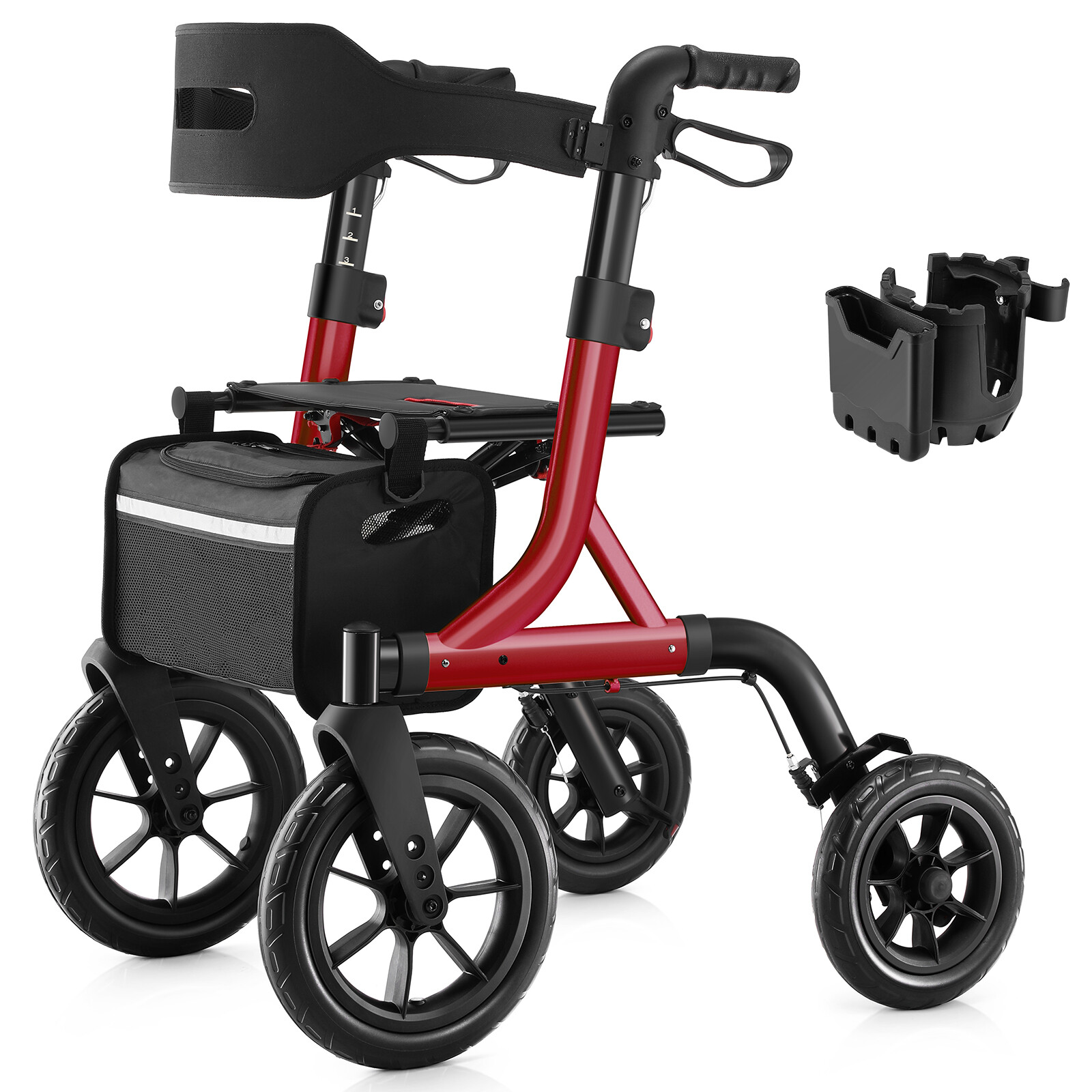 MAXWALK All-Terrain Rollator Walker for Seniors 12"Rubber Wheels Foldable Walker