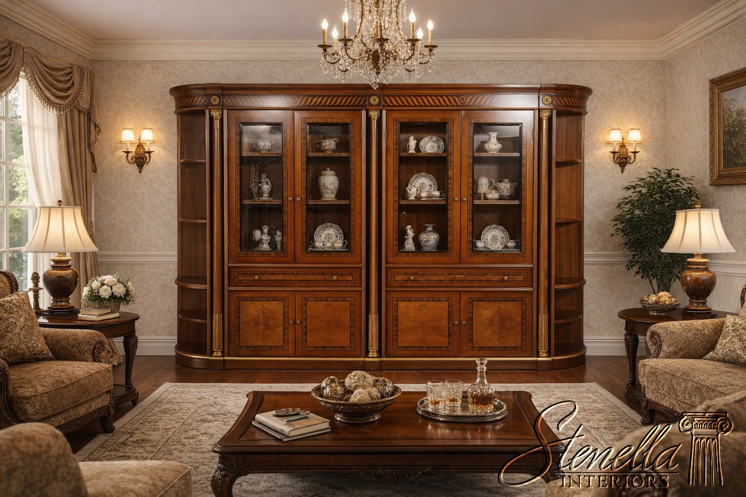 62814: Italian Georgian Style Wall Bookcase Unit