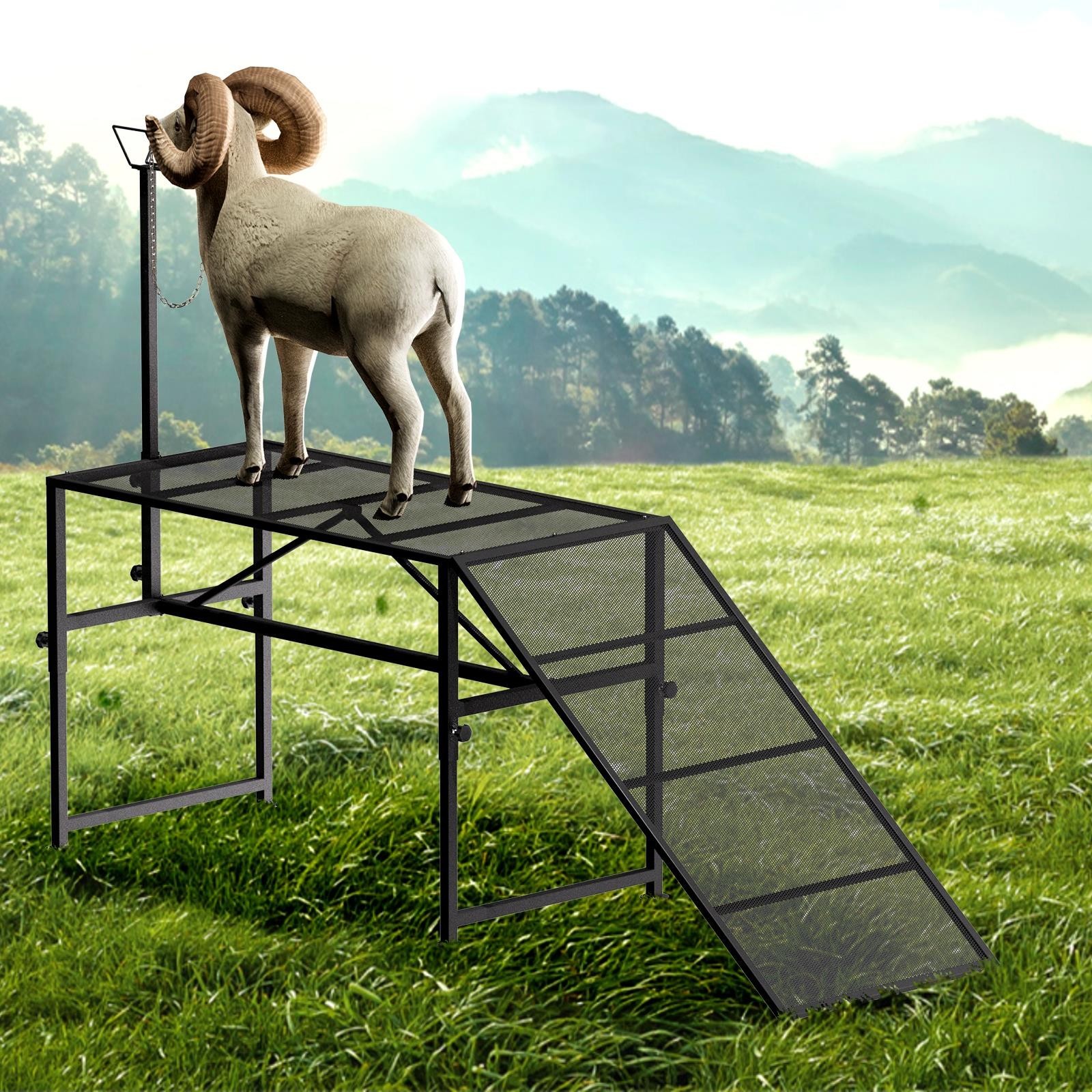 Livestock Stand Goat Trimming Stand with Ramp 21"-32" Height 47x23 in Tabletop