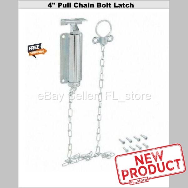 Pull Chain Bolt Latch Spring Loaded 4" Zinc Finish Barn Shed Gate Security NEW