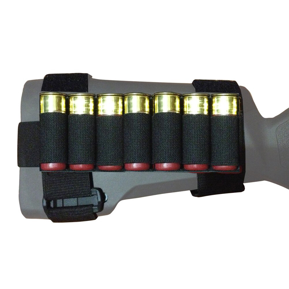 7 Round Tactical Shotgun Stock Shell Holder Ammo Carrier Hunting Pouch Strip