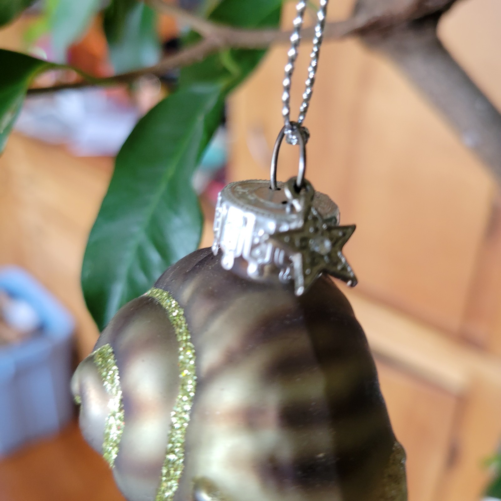 Midwest CBK Glass Brown Green Snail Mollusk Christmas Tree Ornament Glitter