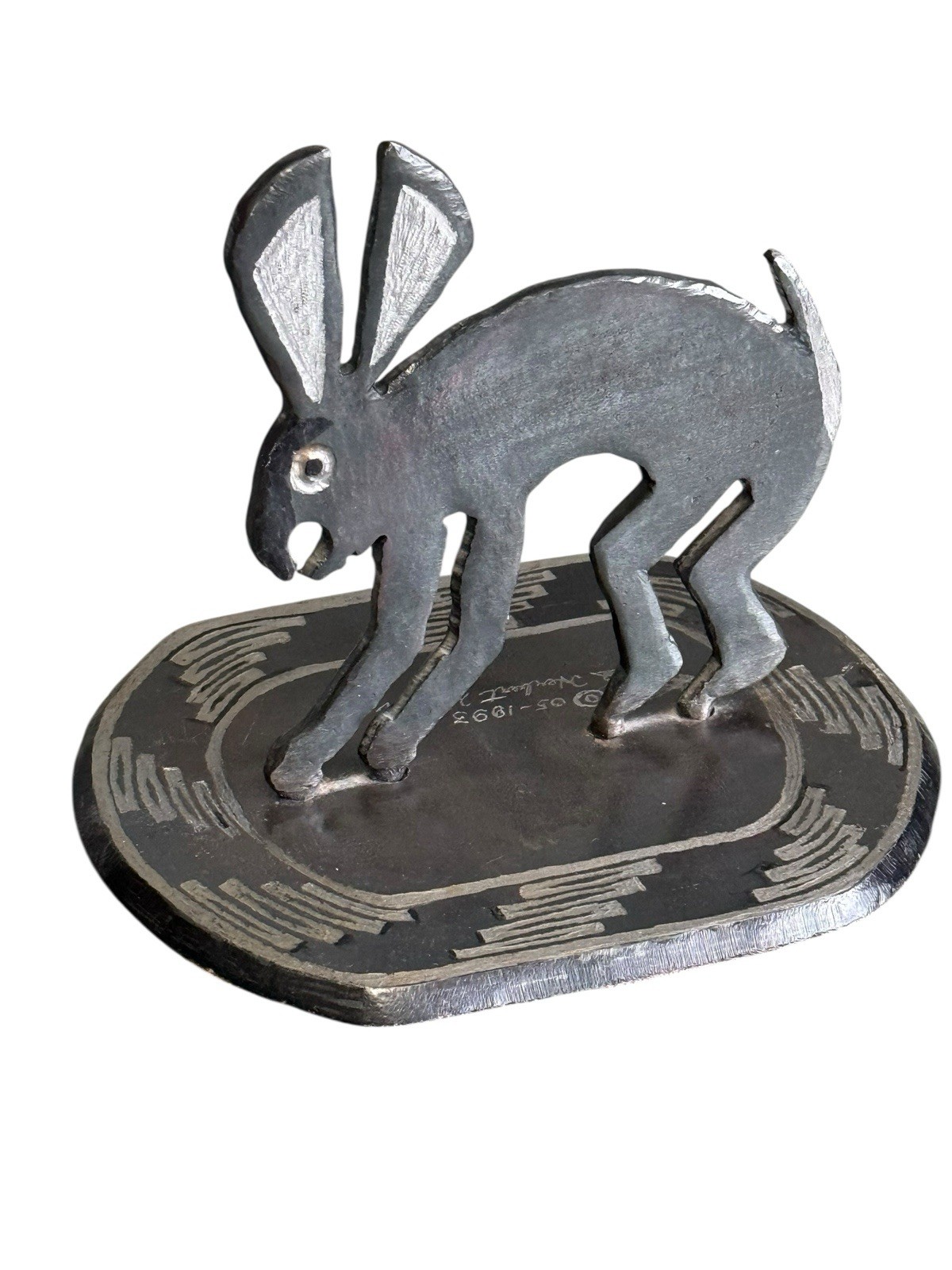 Herbert Hardin Signed Metal Mimbus Rabbit Sculpture 1993 Santa Clara Southwest