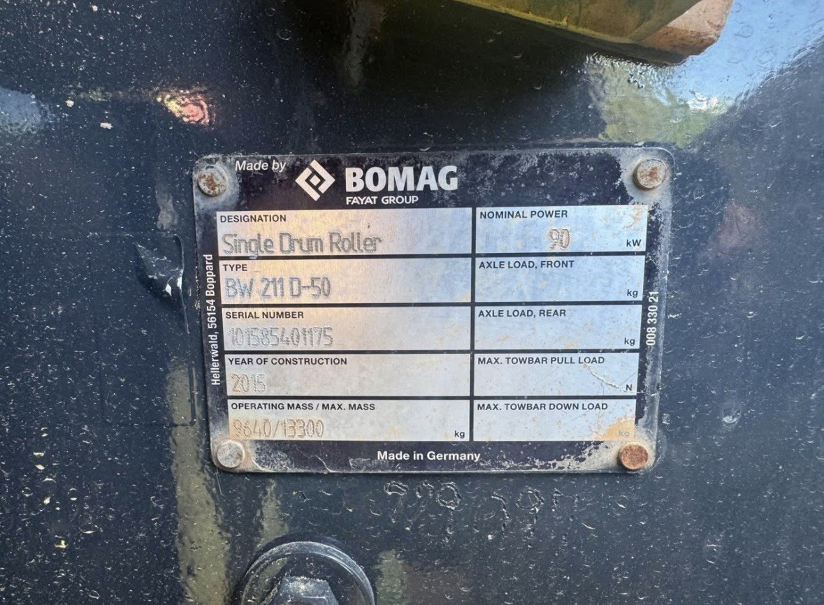 2014 BOMAG BW 211D-50 Smooth Drum Roller