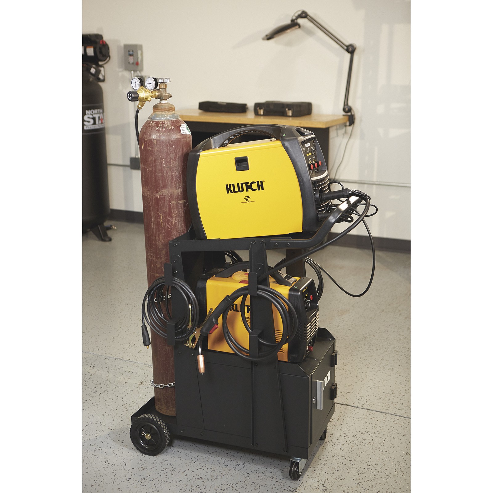 Klutch 2-Tier Welding Cart with Locking Cabinet, 31-1/2in.L x 16-1/8in.W x