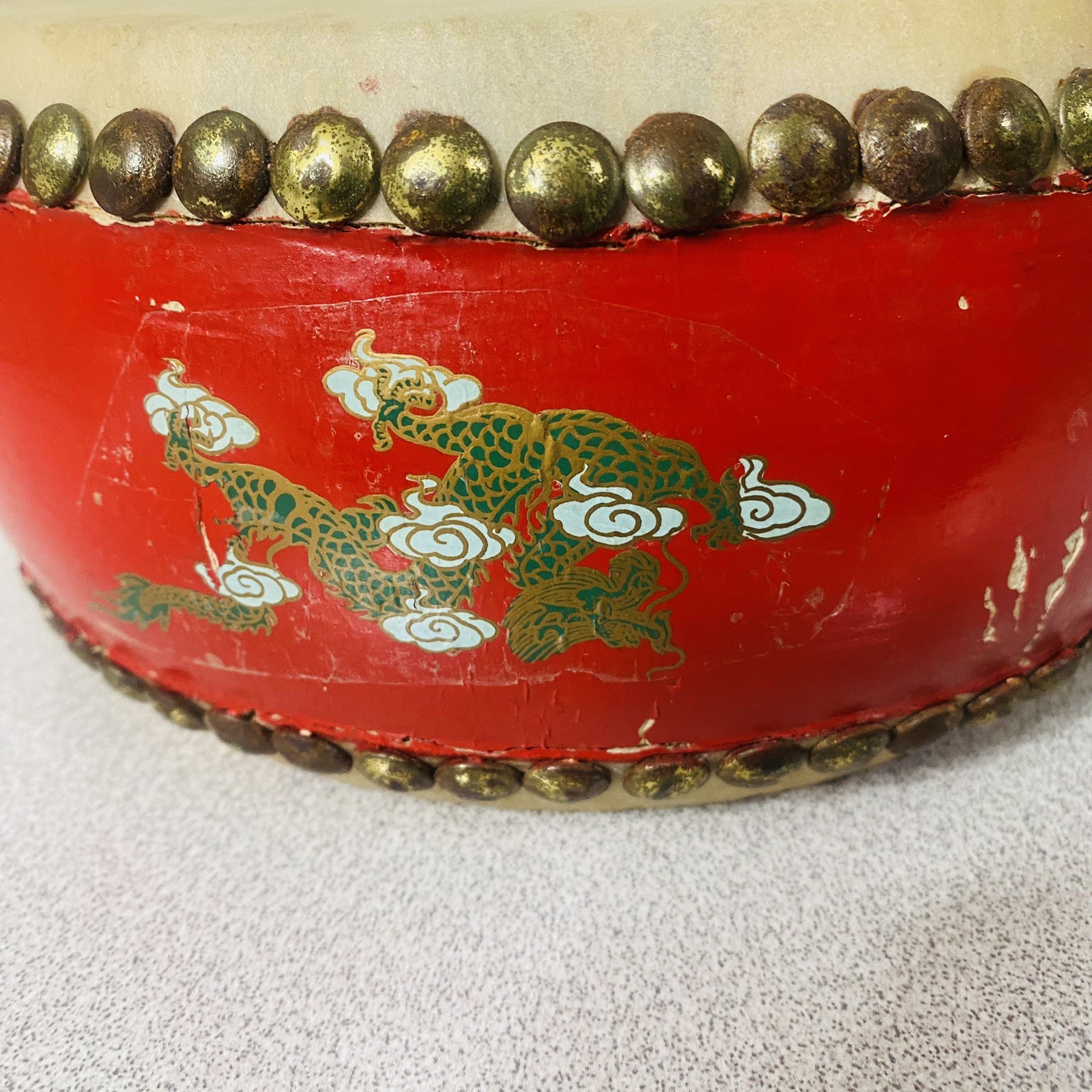 Chinese Red Dragon Dance Drum Double Sided Traditional Festival Parade Tanggu