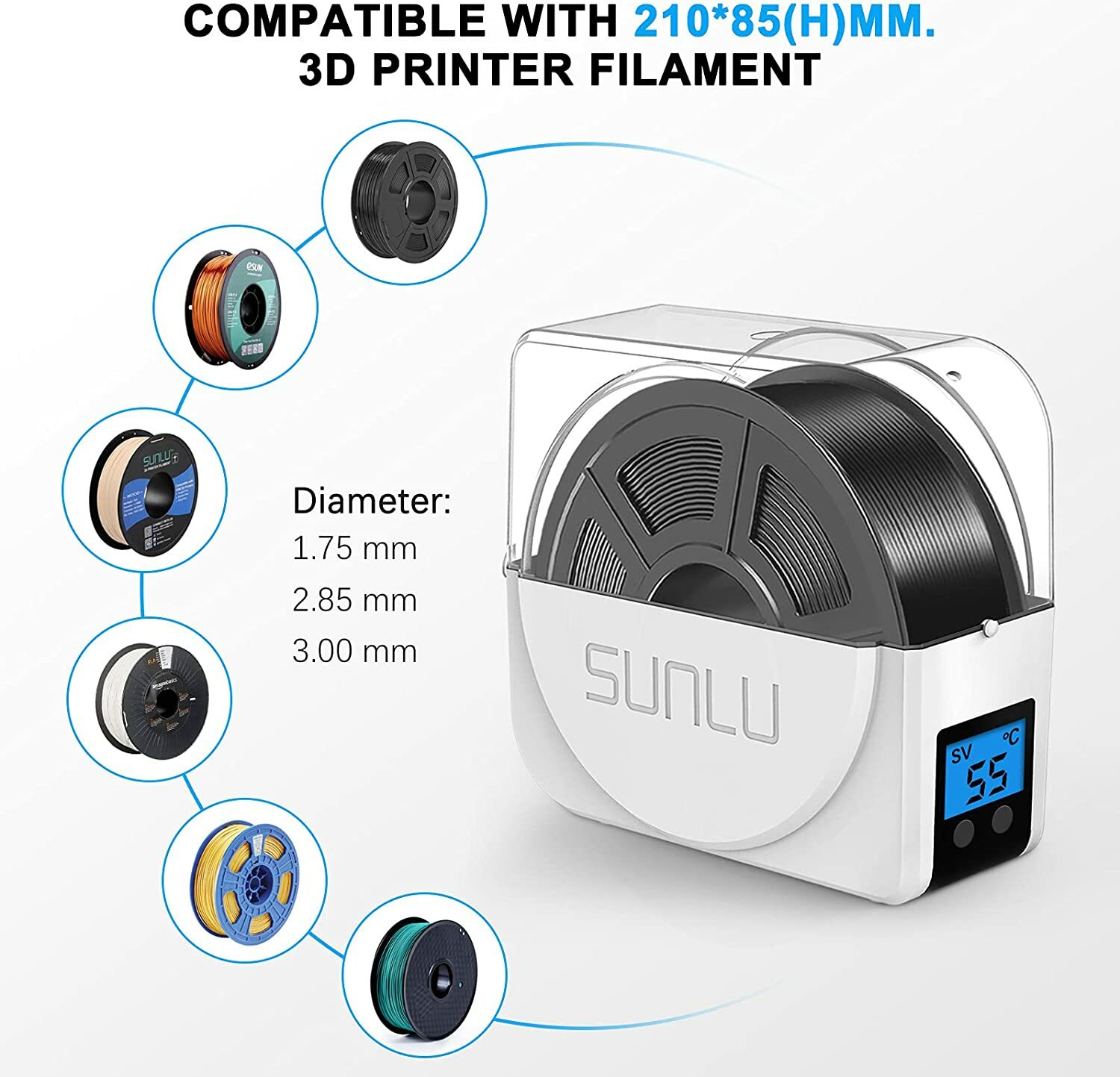 Sunlu S1/Upgraded S2 FilaDryer 3D Printer Filament Dryer 1.75mm Storage Box