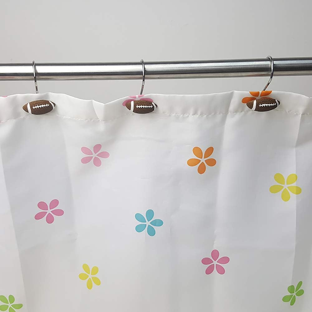 Football-Themed Shower Curtain Hooks for Boys - Set of 12 Decorative Rings