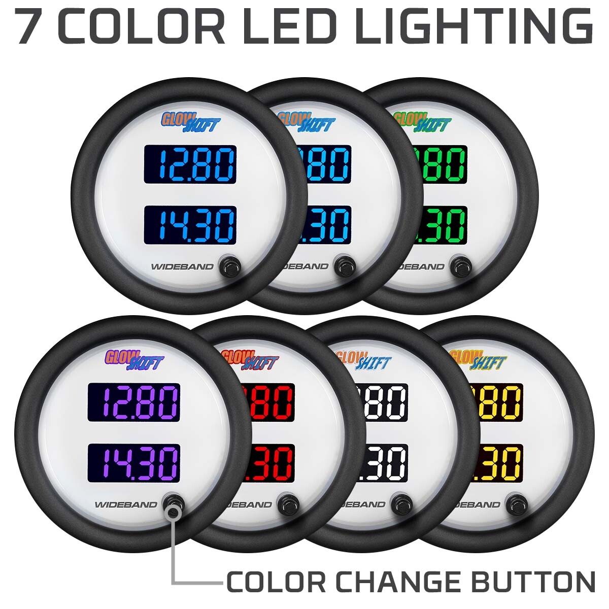 GlowShift White 7 Color Dual Wideband Air/Fuel Ratio Gauge w LSU Oxygen Sensors