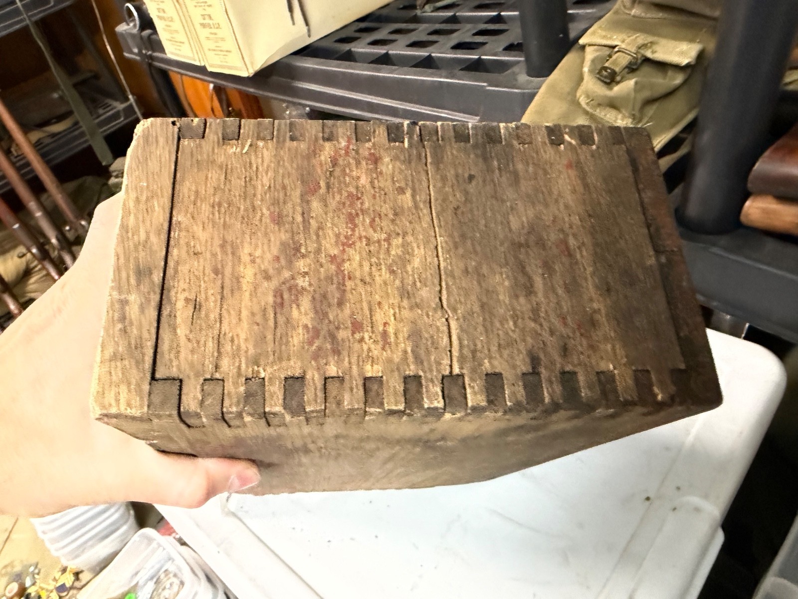 ORIGINAL WWI WWII US ARMY M1917 BROWNING 1919 WOODEN AMMO CHEST BOX-STRAP REPAIR