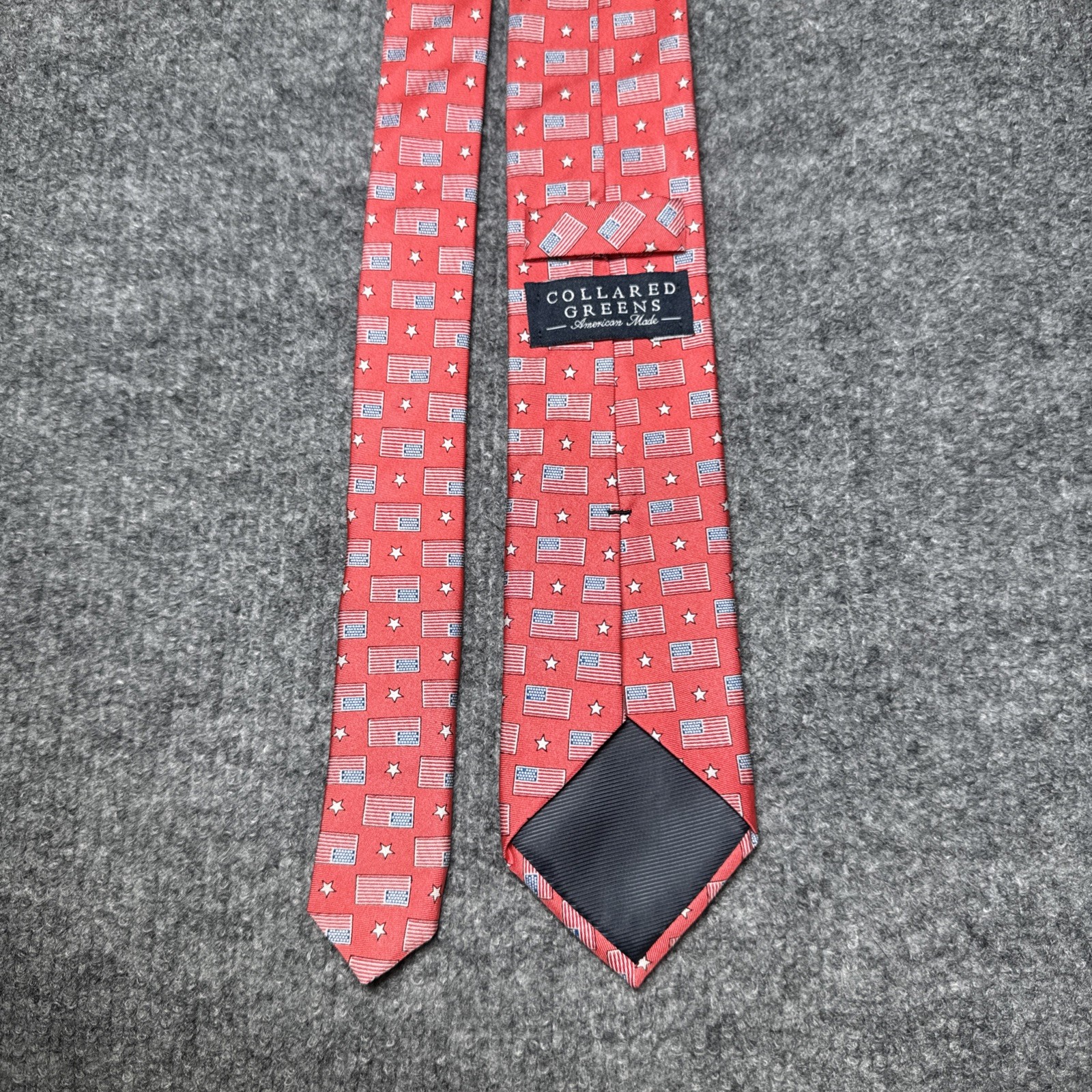 Collared Greens Youth Tie 100% Silk Red USA Flag All Over Print Hand Made in USA