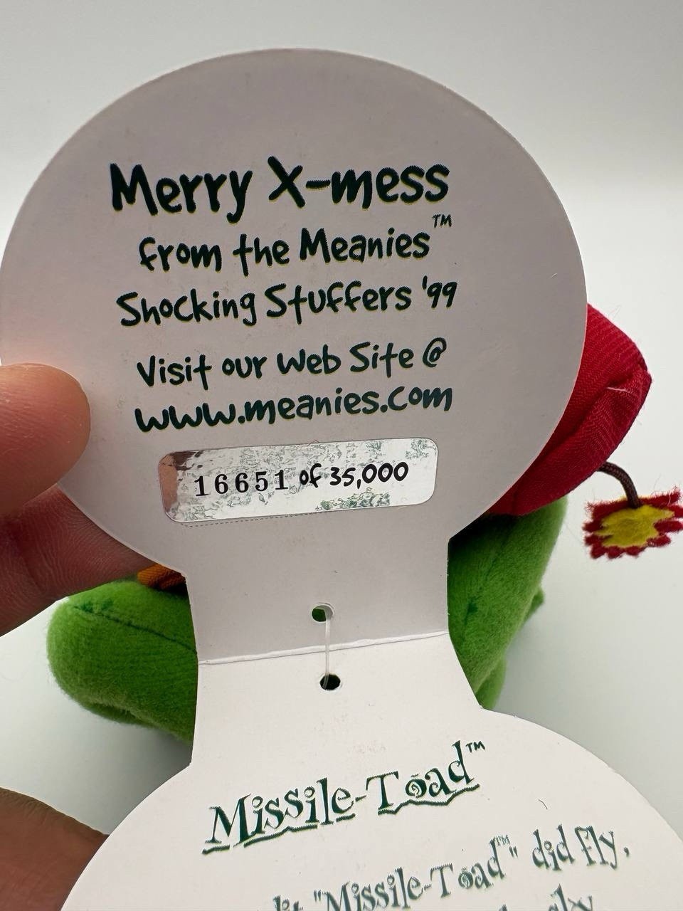 Meanies Shocking Stuffers Plush Missle Toad 1999 Plush VINTAGE RARE NEW