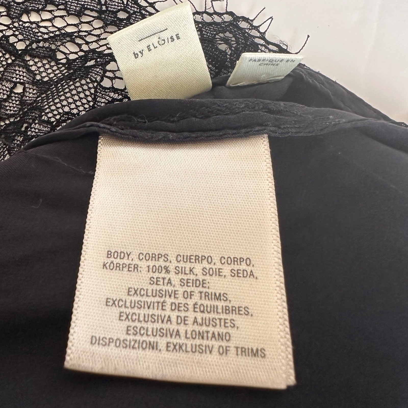 Eloise by Anthropologie Camisole Womens Small Black 100% Silk Lace Trim V-Neck