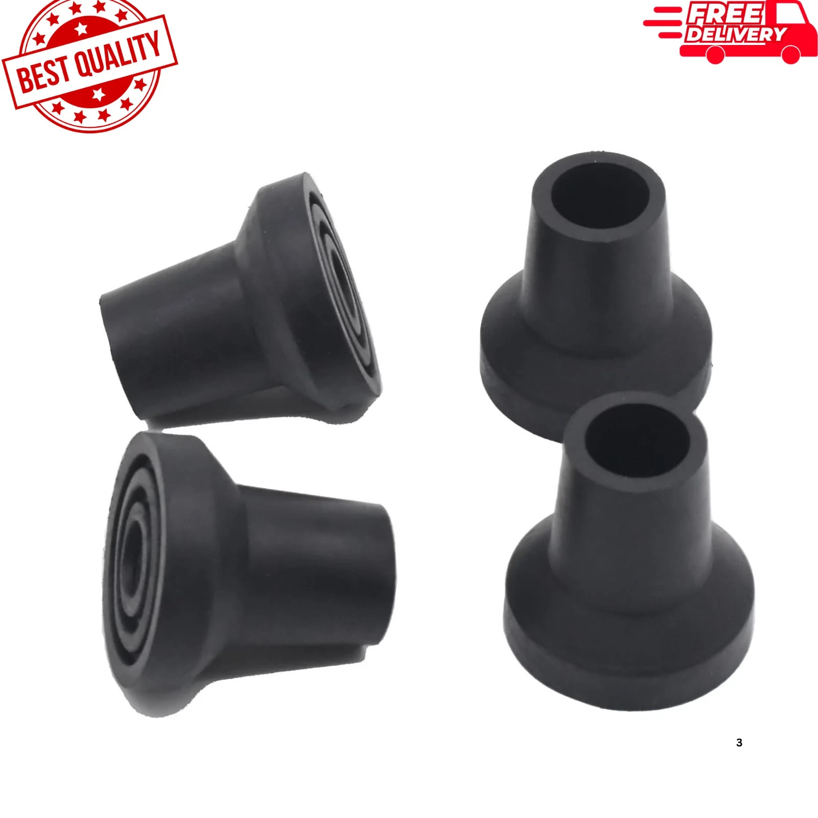 1/2' Walking Cane Tips 4 Pack Set, No-Slip Cane of Black Rubber Tips, Heavy D...