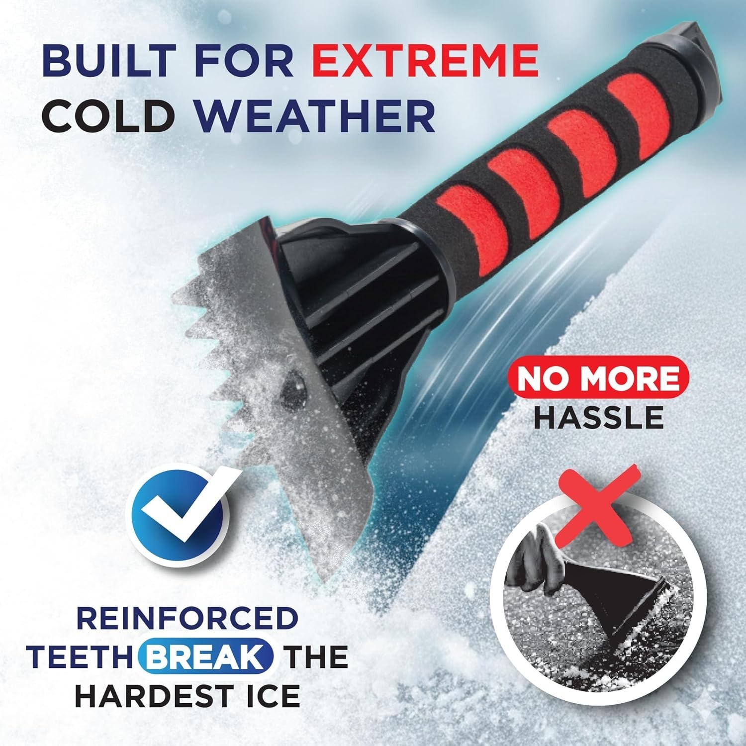 Ice Scraper for Car Windshield & Windows - Tough Reinforced Plastic Handle NEW