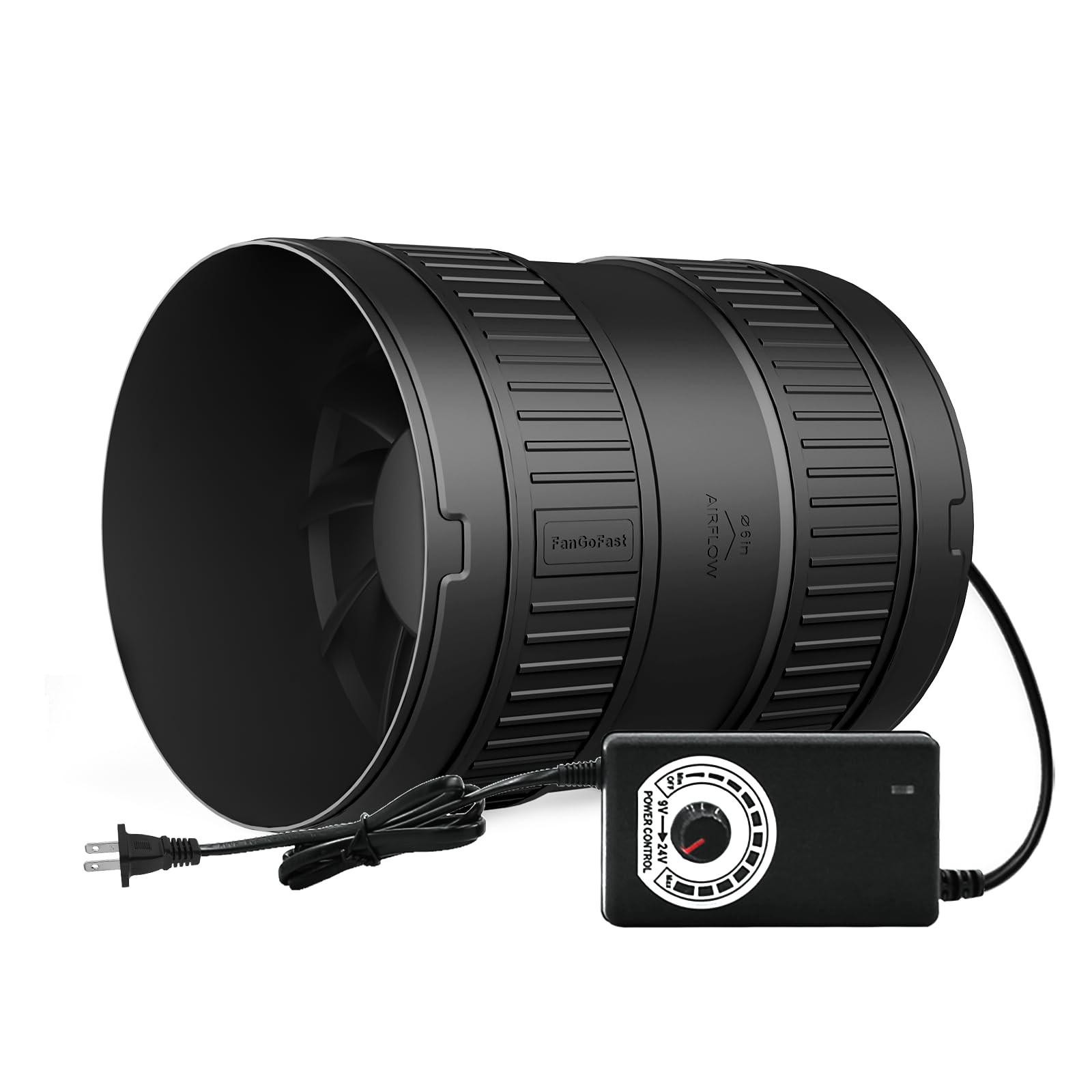 6 Inch Inline Duct Fan 345CFM Airflow with Stepless Speed Control Low Noise E...