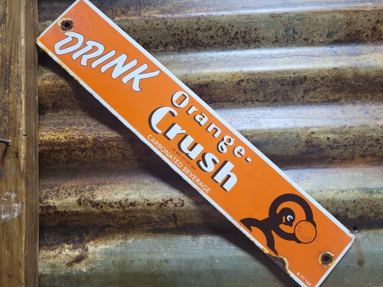 VINTAGE ORANGE CRUSH PORCELAIN SIGN ICE COLD COLA BEVERAGE SODA DRINK POP CRUSHY