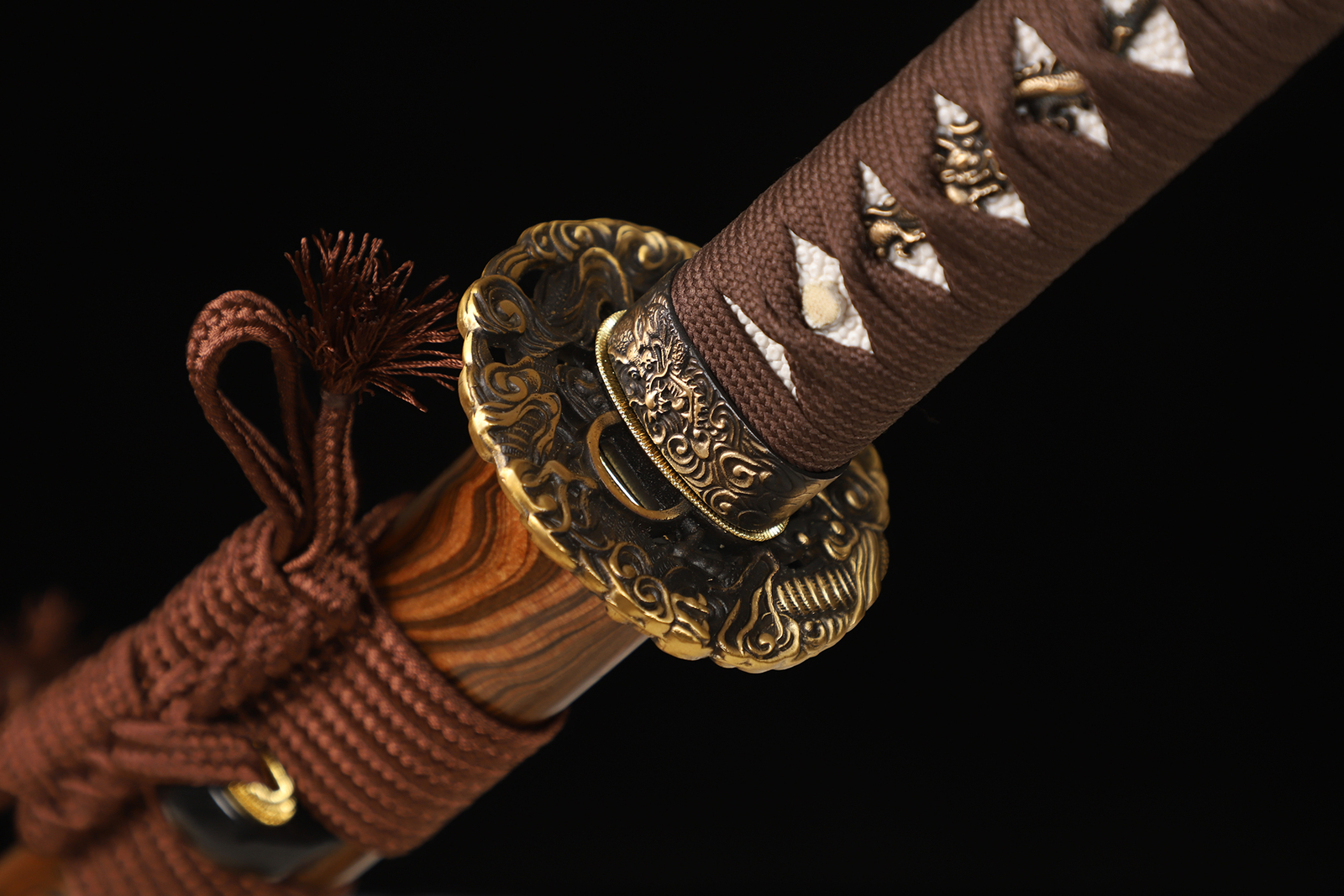 Katana Japanese Samurai Sword T10 Steel Clay Tempered Full Tang Sharp Brown Saya