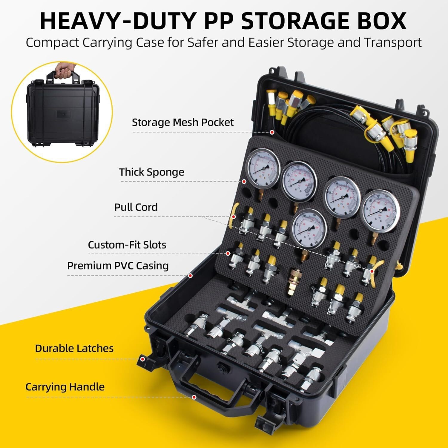 Hydraulic Pressure Test Kit 5 Gauges 13 Couplings 14 Tee Connectors 5 Test Hoses