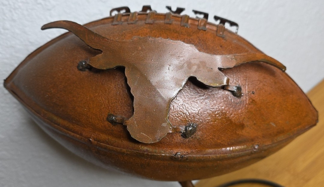 Texas Longhorns Metal Football With Stand Collectible Manning Hook'em Horns