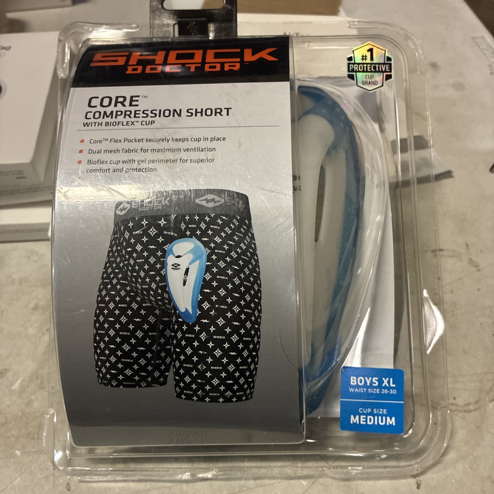 Shock Doctor Boys XL Black Stars Core Compression Shorts With Medium Bioflex Cup