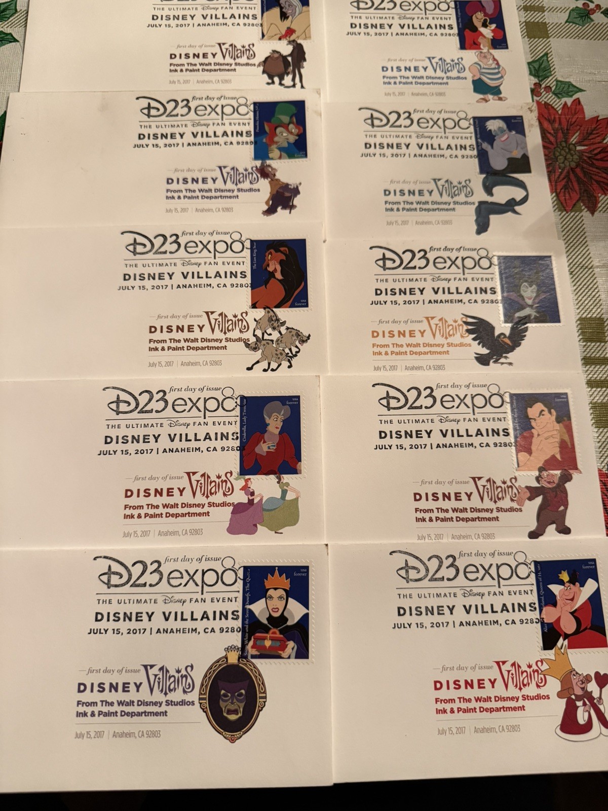 US Forever Stamps Disney Villains (set of 10) 2017 D23 Expo 1st day of issue