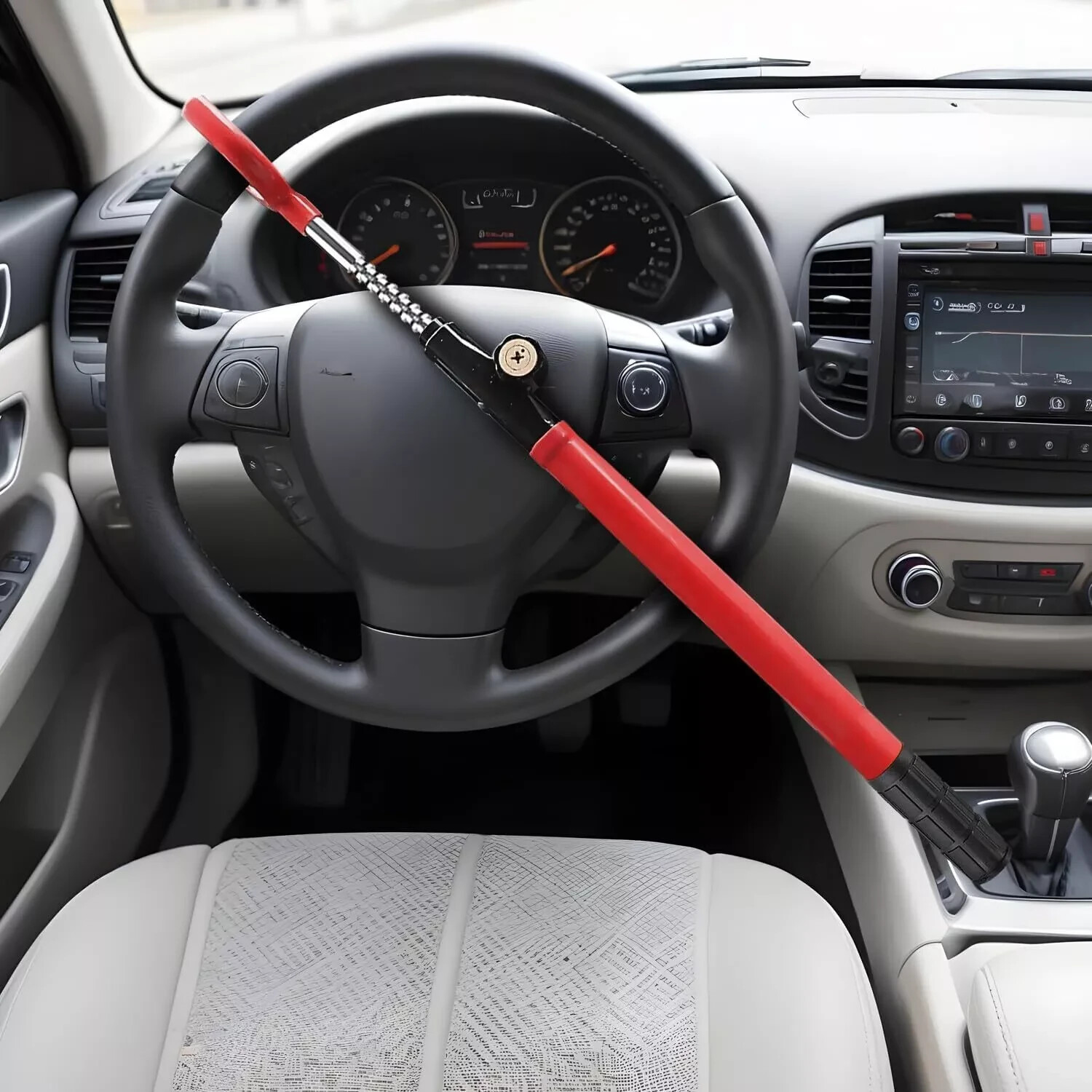Red Steering Wheel Lock Club Twin Hook Anti Theft Universal Car Van Truck SUVs
