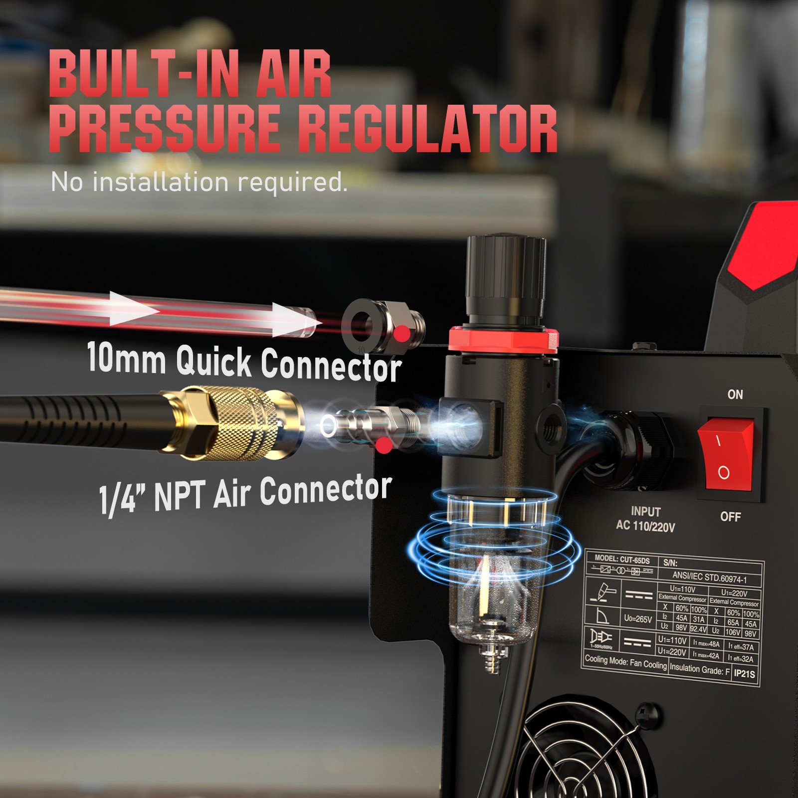 65Amp Plasma Cutter, 110V/220V Dual Voltage, Pilot Arc Digital Display Cutter