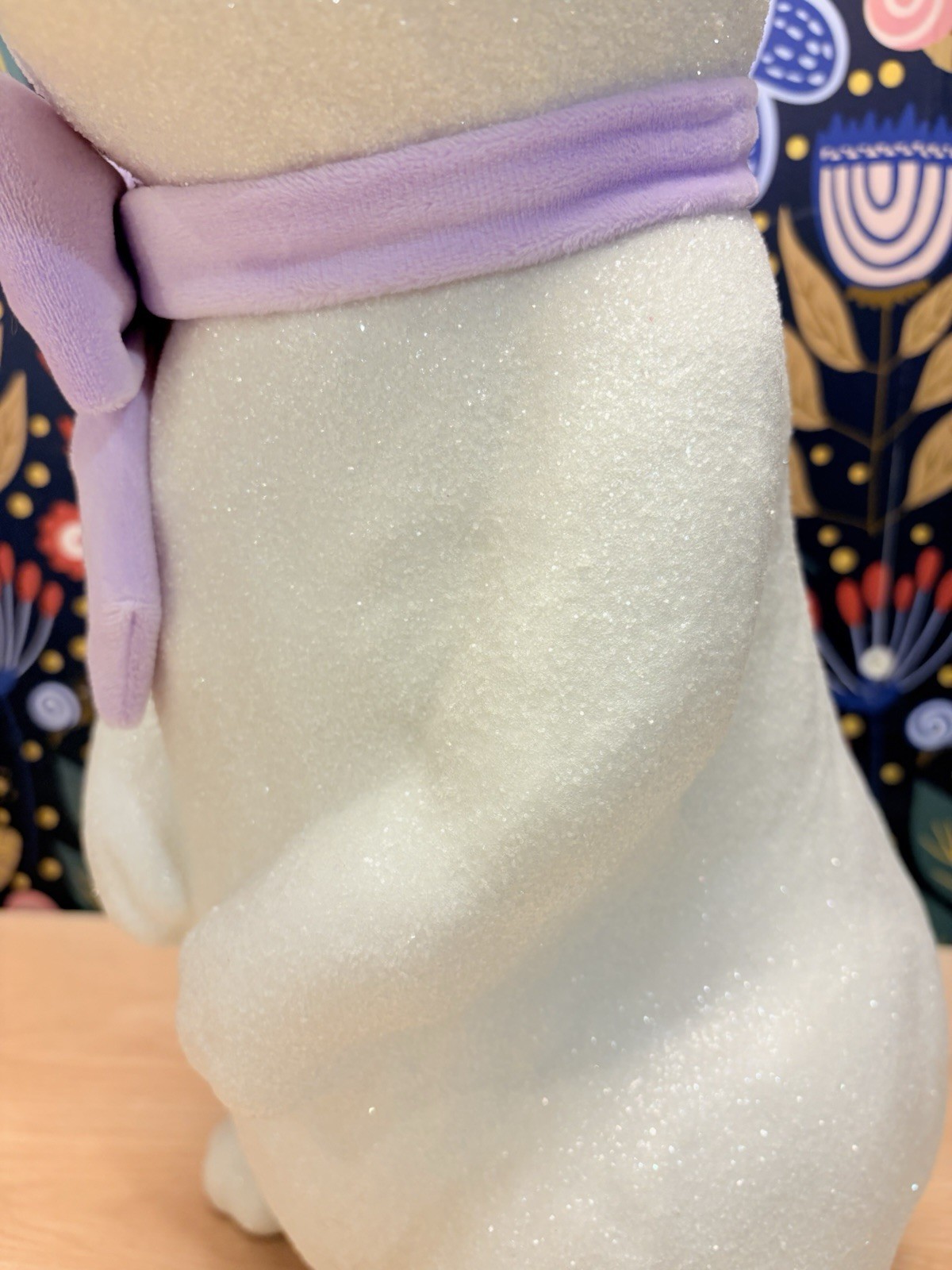 Large 25” Blow Mold Bunny Rabbit W/ Velvet Lavender Ribbon And Glitter Coating