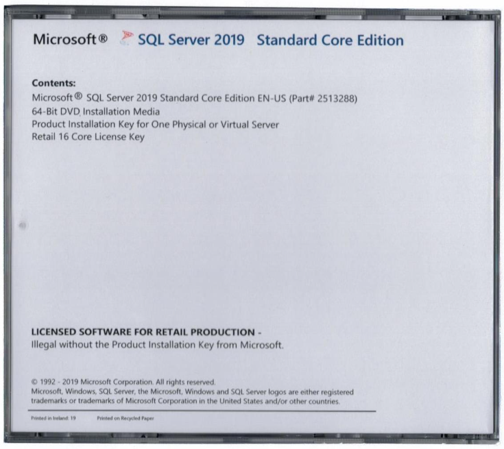Microsoft SQL Server 2019 Standard with 16 Core License, unlimited User CALs