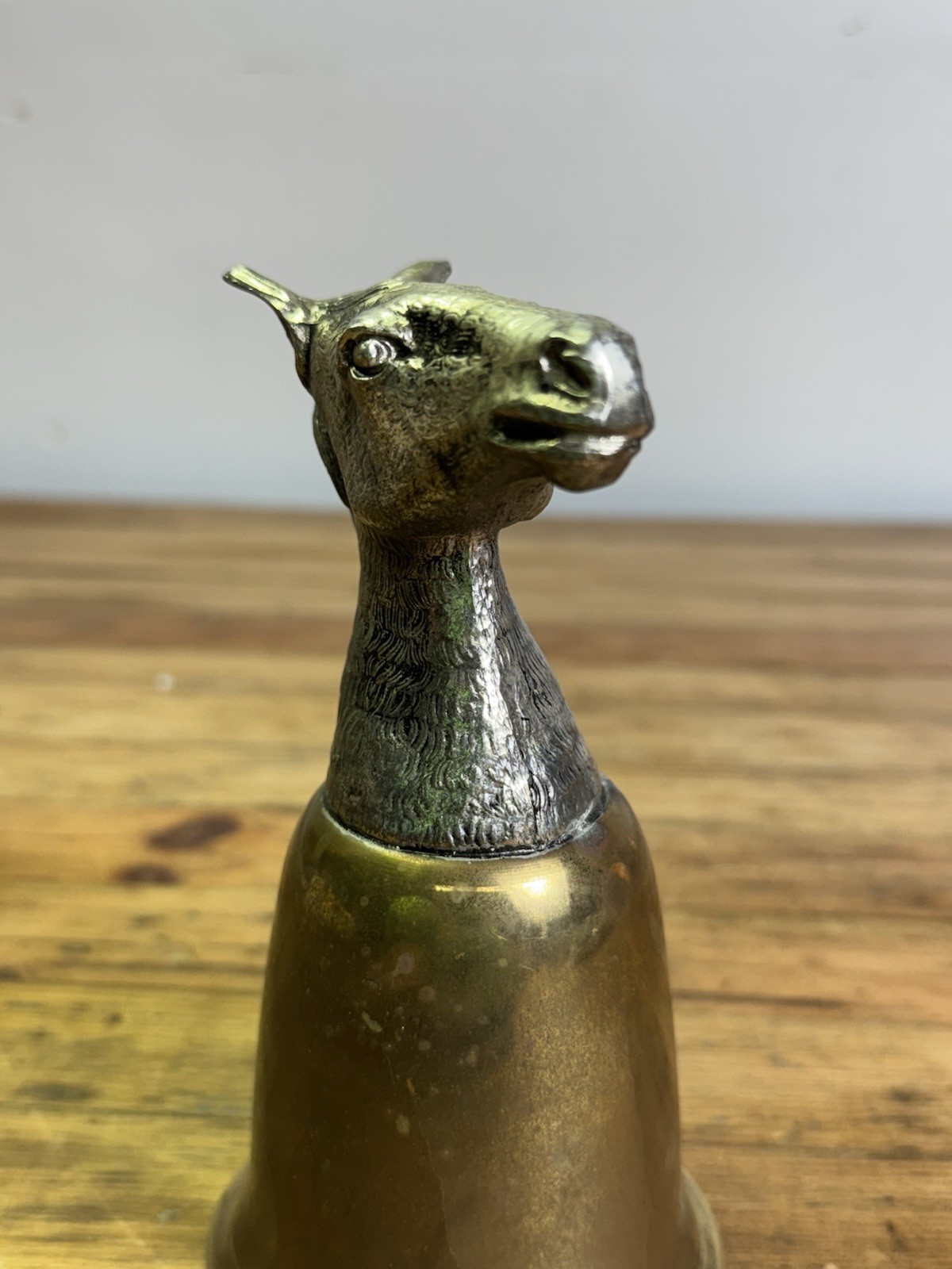 VINTAGE SIGNED MAURO MANETTI ITALY STIRRUP CUP HORSE HEAD BRASS AND SILVER PLATE