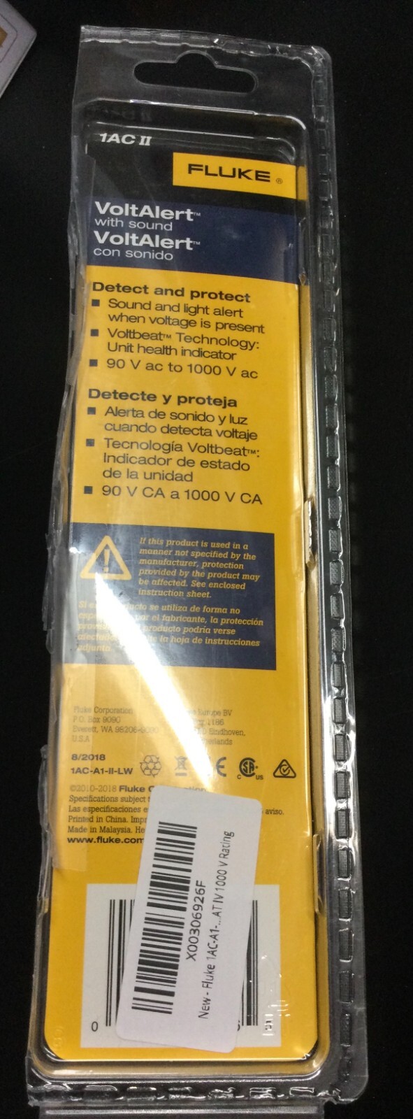 Fluke 1AC-C2 II VoltAlert Non-contact 90~1000V AC Voltage Detector Tester 4165OB