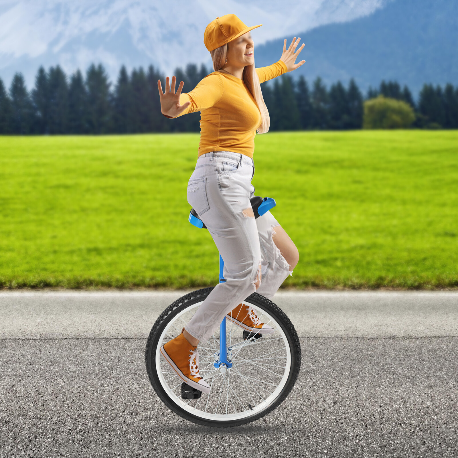 Unicycle with Excellent Steel Frame Leakproof Tire Adjustable Height for Outdoor