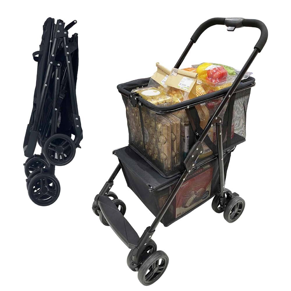 Collapsible Shopping Cart Utility Trolley Cart with Removable Tote&Swivel Wheels