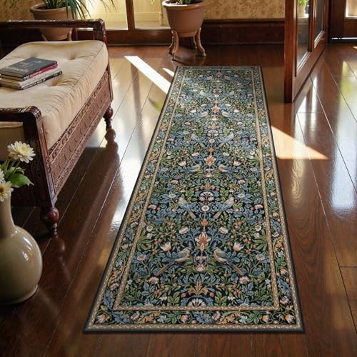 Washable Floral Hallway Runner Rug 2x6 Non Slip, Boho Floral Birds Kitchen