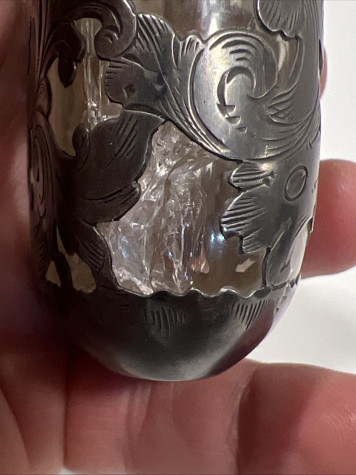 Antique Gorham .925 Sterling Silver Over Glass Overlay Flask Unmolested