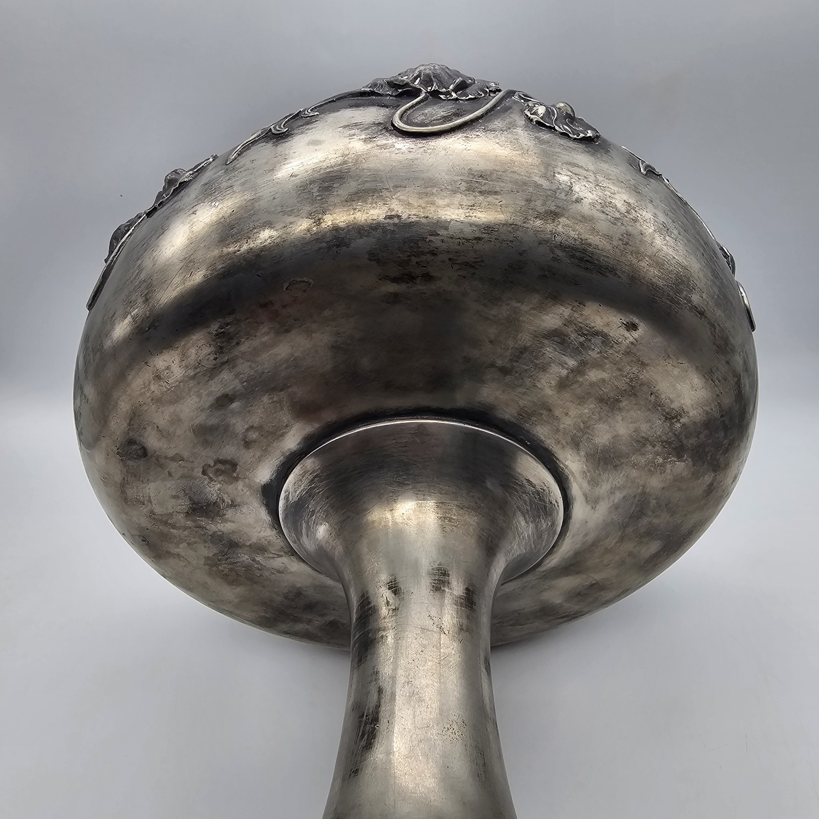 20th Century Art Nouveau Silverplate Pedestal Compote With Floral Relief