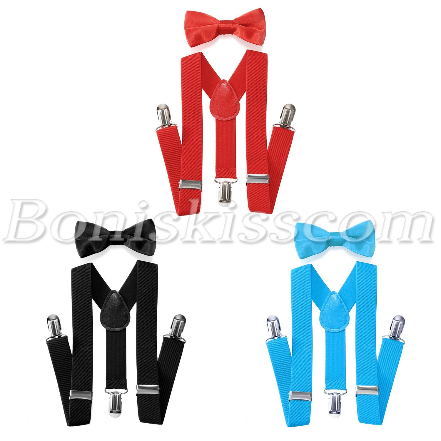 Kids Children Boys Fashion Suspenders Straps Bow Tie Set Elastic Black/Red/Blue